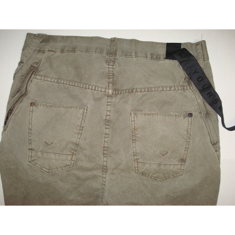 New Designer Mens Hudson Jeans Green Skinny 32 X 29 USA Button Olive Distressed